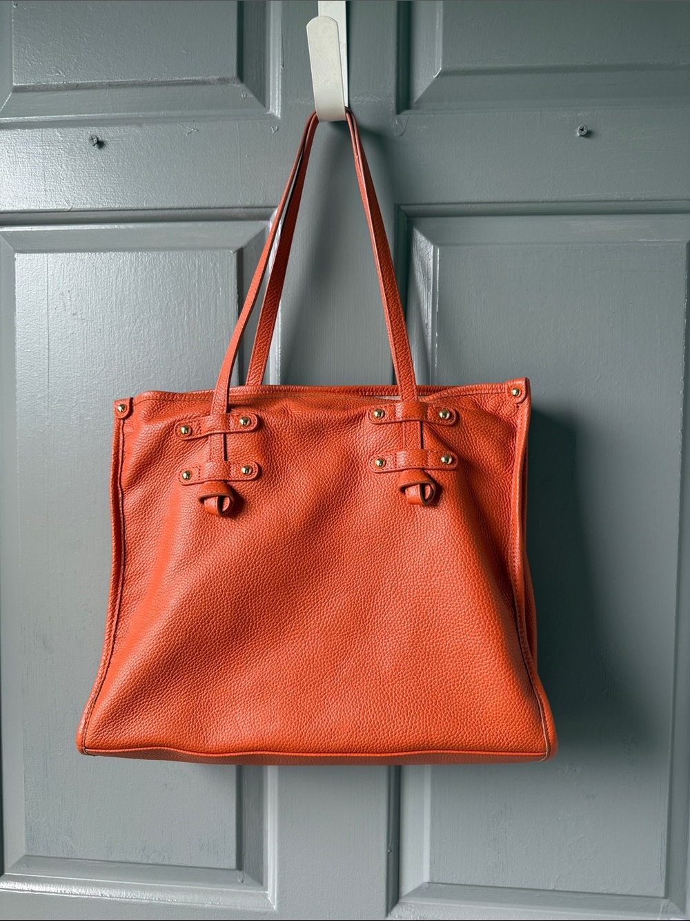 Everyday Orange Pebbled Leather Tote - Women's Shoulder Bag